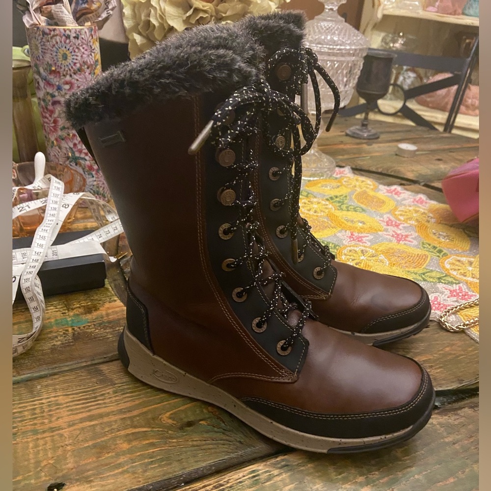 Chaco Borealis Tall Waterproof Boot - Women's Brown Leather Lace Up - Picture 6 of 14